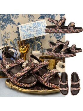 🆕 TORY BURCH 🧿 NWOB Kira Sport Sandal, Rose Cocoa Multi Tweed Dad Sandal Sz6.5